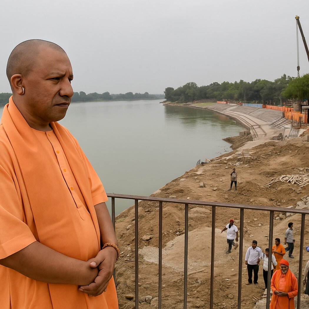 CM योगी चित्रकूट दौरा – मुख्यमंत्री योगी आदित्यनाथ संतों के साथ धार्मिक संवाद करते हुए और कार्यक्रम स्थल पर आशीर्वाद प्राप्त करते हुए दृश्य