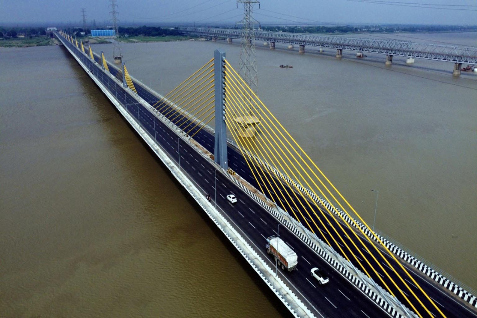 Aunta–Simaria Bridge over River Ganga in Bihar, a modern 6-lane cable-stayed bridge enhancing connectivity between North and South Bihar